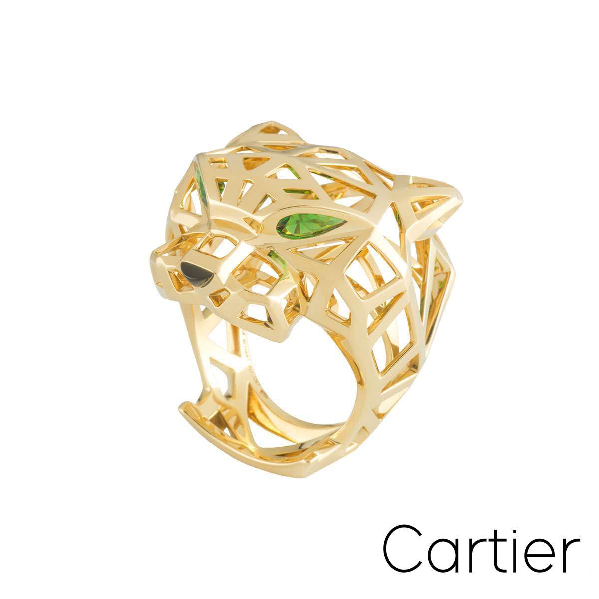 Cartier Yellow Gold Tsavorite and Onyx Panthere Ring Size 64 N4722564
